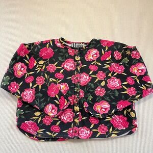 Vintage Florenza Floral Button Front Cardigan Top size Medium Rose Print
